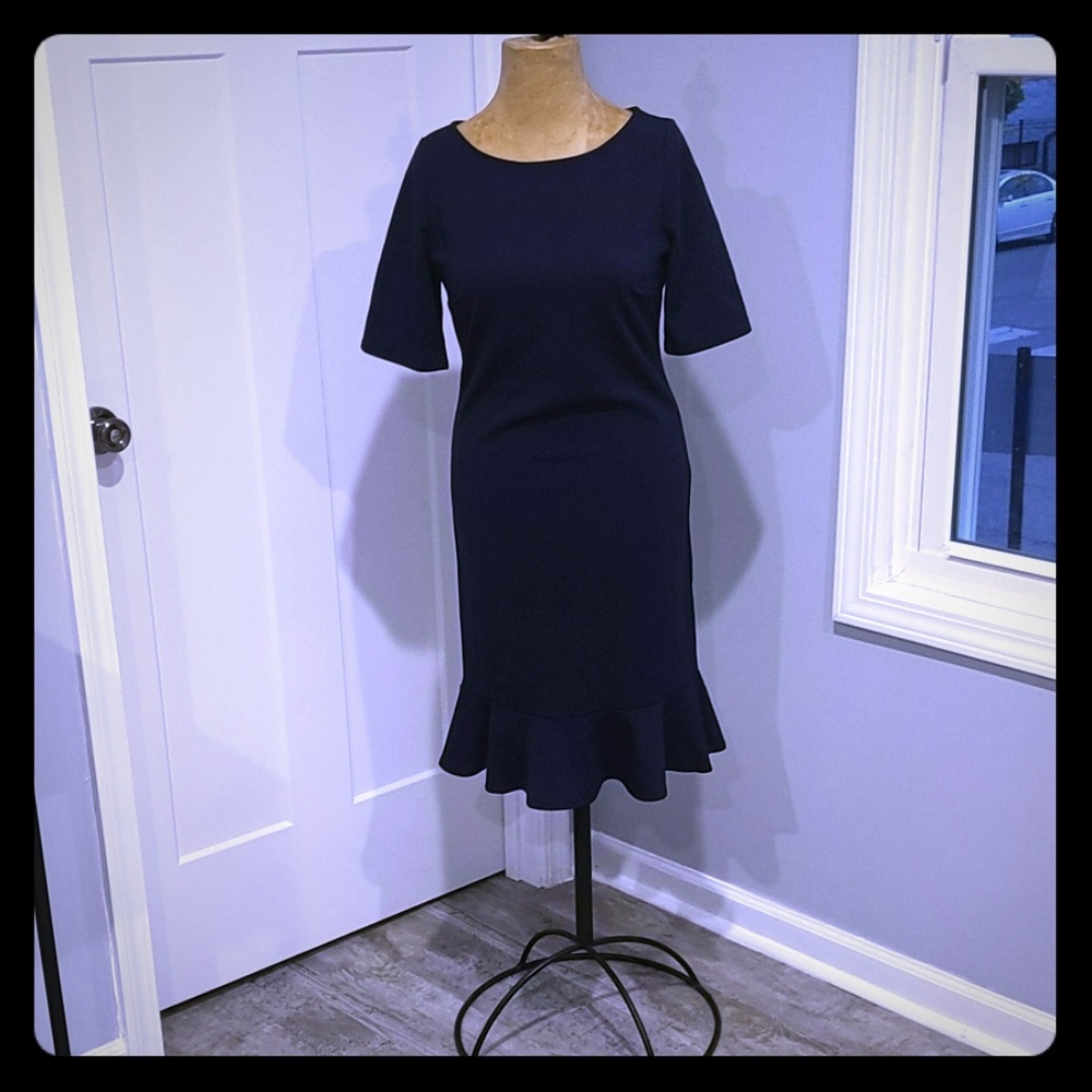 Navy Trumpet Shift Dress